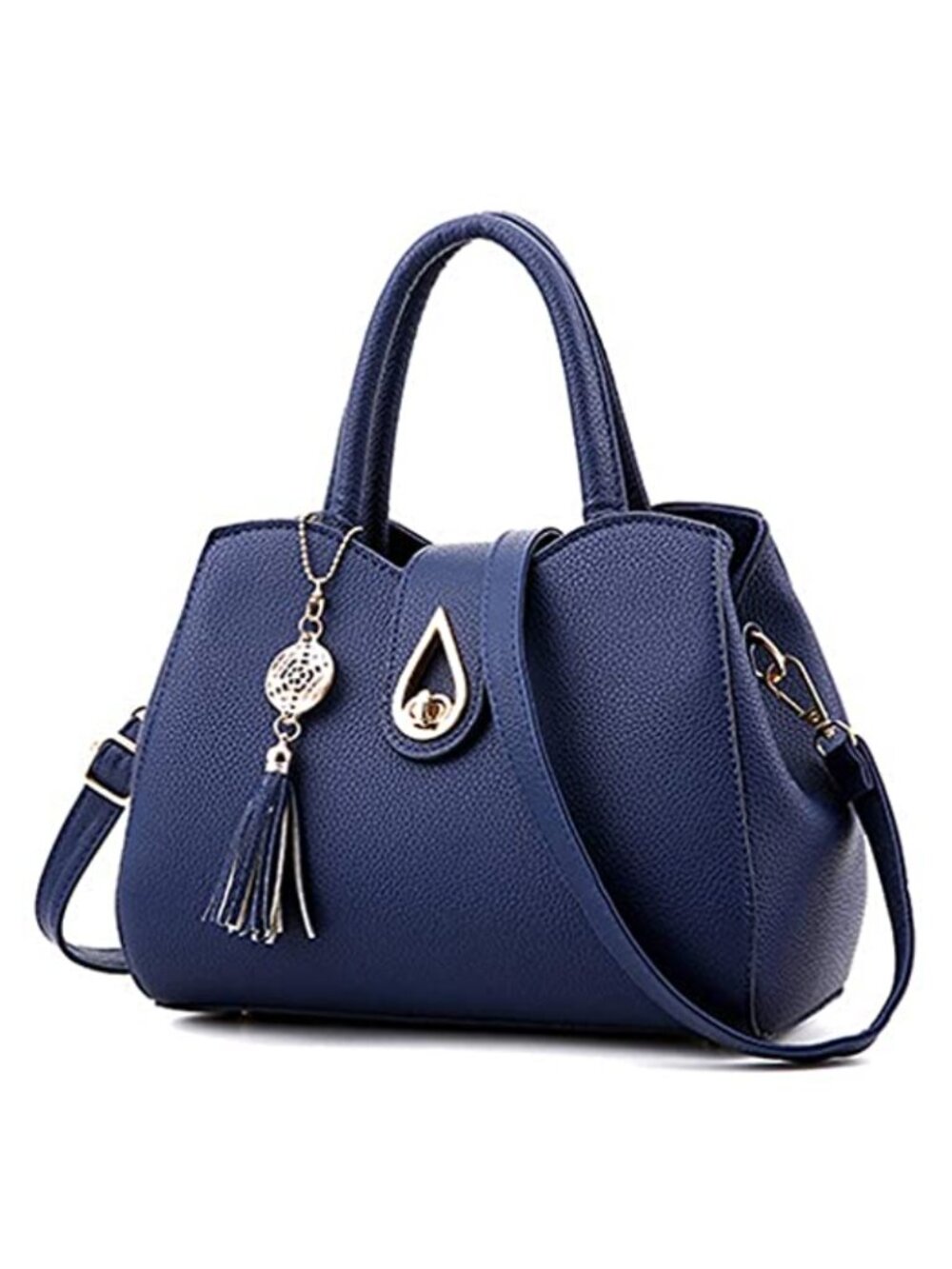 PU Leather Satchel Handbag Twist-Lock 3 Compartments Adjustable Strap